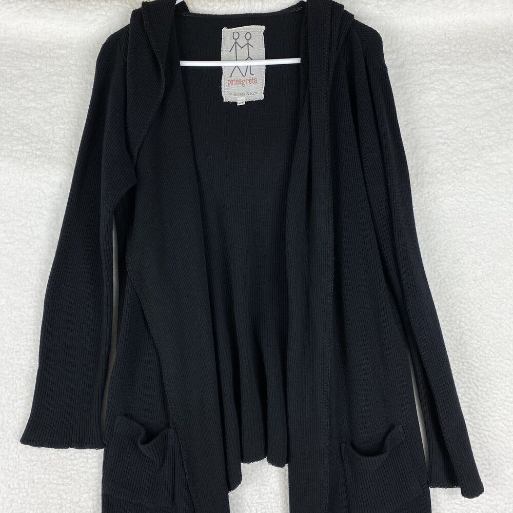Johnny Was Pete & Greta Cardigan Size XS Black Draped Hooded Open Front Long - Picture 4 of 13